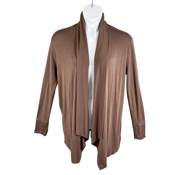 Athleta Womens M Open Front Long Cardigan Waterfall Soft Pockets Thumbholes Cozy - Picture 1 of 16